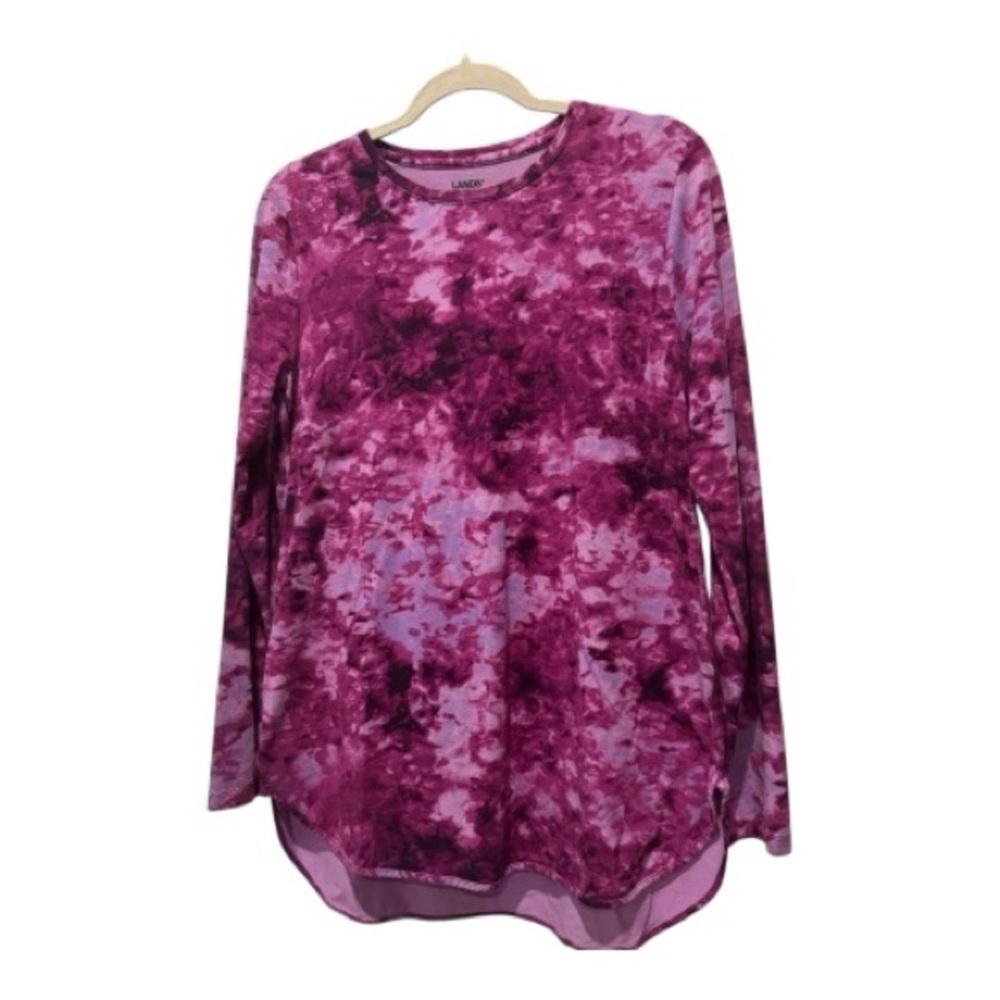 Lands’ End Purple Tie Dye Long Sleeve Tee Size M Soft Cotton Knit